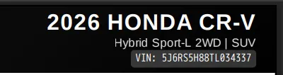 2026 Honda CR-V, from a real generated window sticker